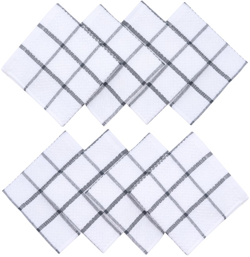 HFGBLG Cotton Terry Kitchen Dish Cloths, Soft Absorbent Tidy Kitchen Dish Towels (Grey Plaid, 12 Inch x 12 Inch) - Image 3